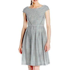 Anne Klein Striped Cap Sleeve Pleated Dress SZ 12